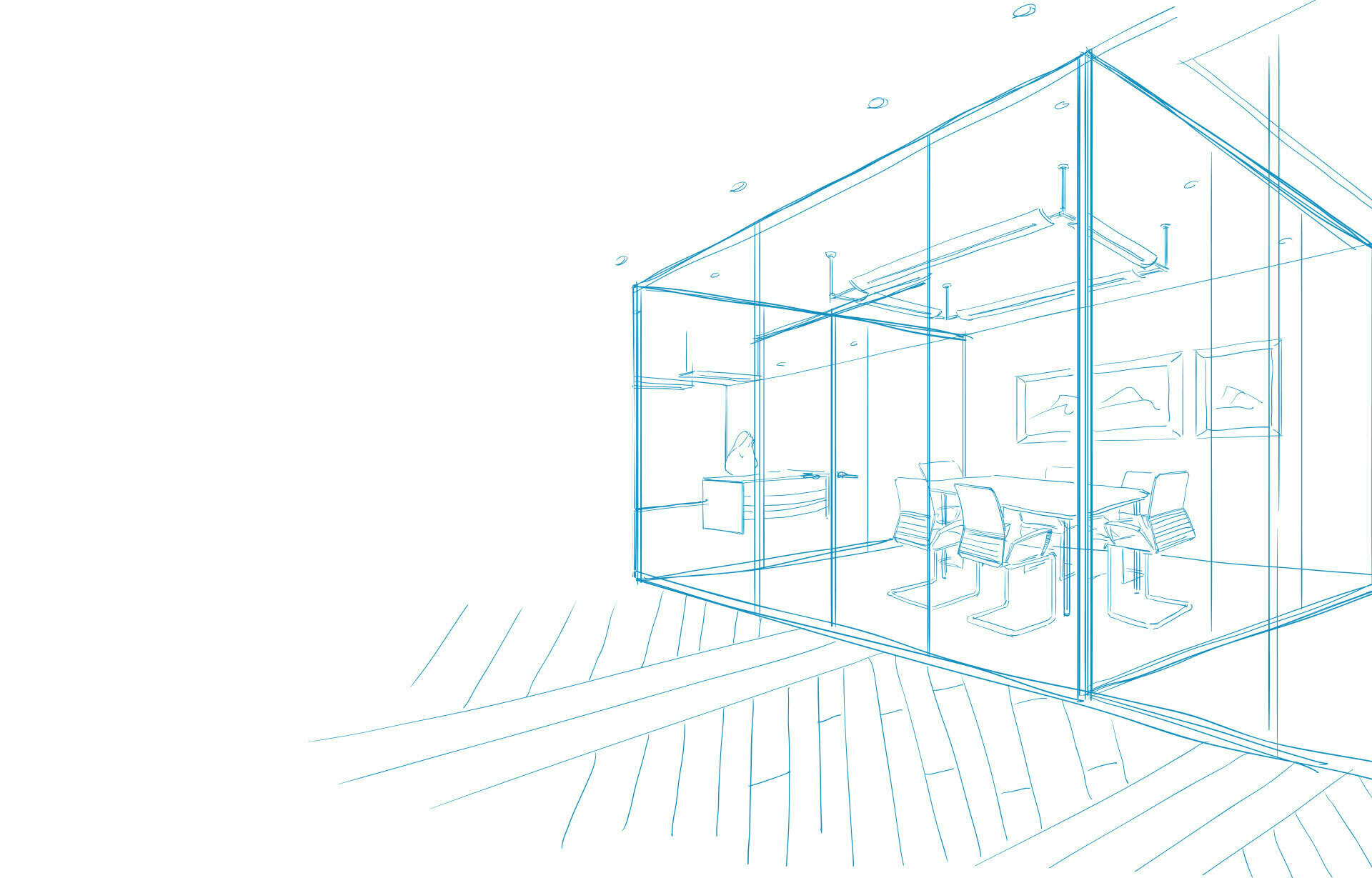 Hand drawn sketch of the office space